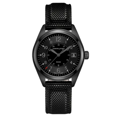 Montre Hamilton Khaki Field cadran noir bracelet caoutchouc noir 40 mm - SOLDAT PL