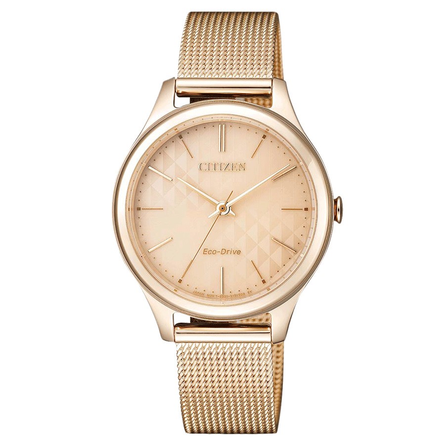 Montre Citizen Ladies Eco-Drive cadran rose bracelet maille milanaise rose 32 mm EM0503-83X