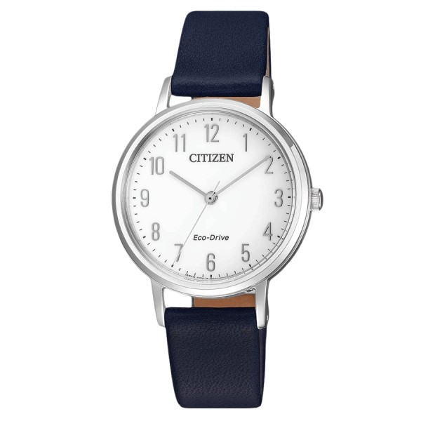Montre Citizen Ladies Eco-Drive cadran blanc bracelet cuir bleu 30 mm EM0571-16A