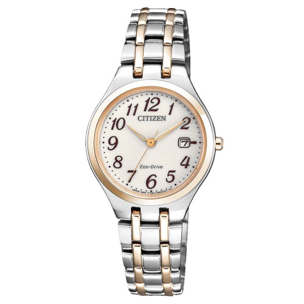 Citizen Ladies Eco-Drive watch white dial steel and gold plated bracelet 27,6 mm EW2486-87A