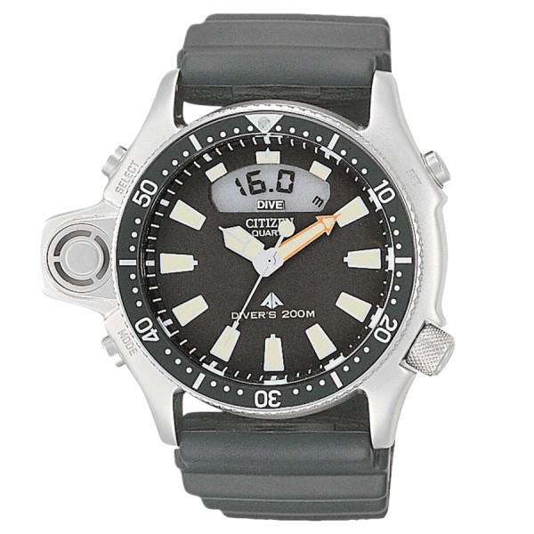 Citizen Promaster Marine quartz watch black dial black rubber strap 44 mm JP2000-08E