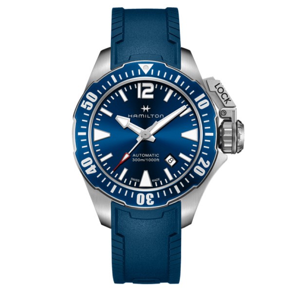 Montre Hamilton Khaki Navy Frogman cadran bleu bracelet caoutchouc bleu 42 mm - SOLDAT PL