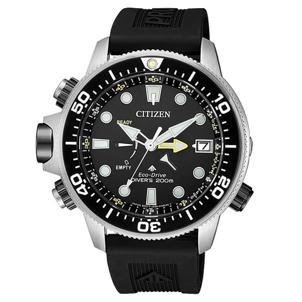 Citizen Promaster Marine Aqualand Eco-Drive watch black dial black rubber strap 46,5 mm BN2036-14E