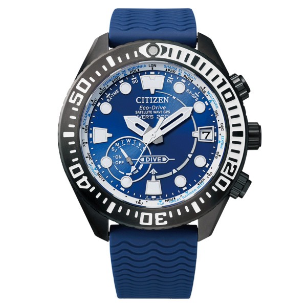 Montre Citizen Promaster Marine Super Titanium Satellite Wave GPS Eco-Drive cadran bleu bracelet caoutchouc bleu 47 mm CC5006-06
