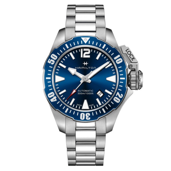 Montre Hamilton Khaki Navy Frogman cadran bleu bracelet acier 42 mm