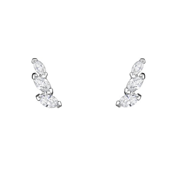 Boucles d'oreilles Suzon en or blanc et diamants taille navette - LEO8DCG