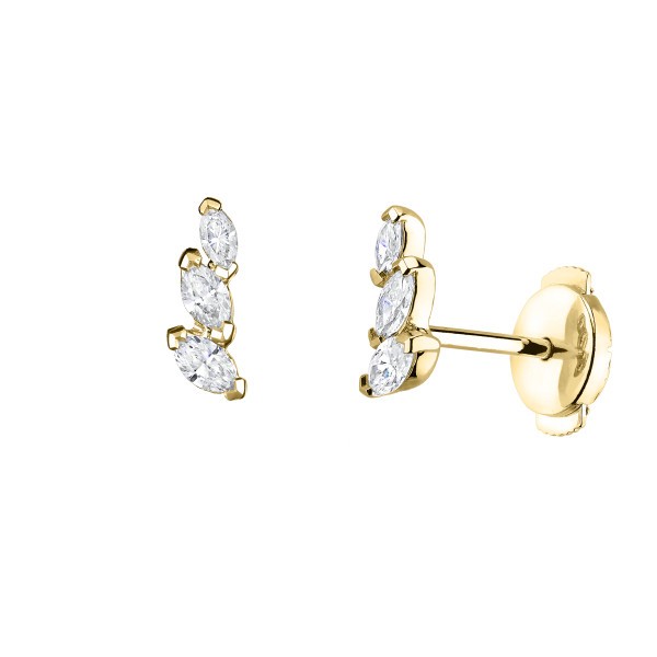 Boucles d'oreilles Suzon en or jaune et diamants taille navette