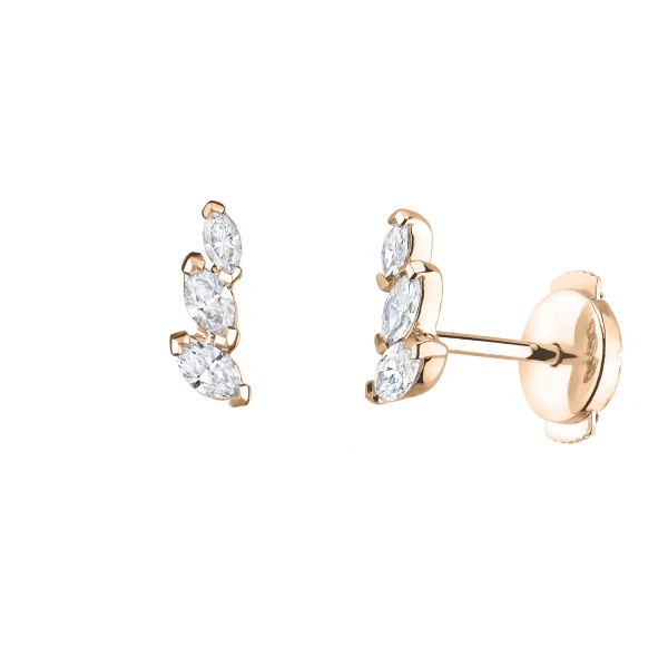 Boucles d'oreilles Suzon en or rose et diamants taille navette - LEO8DCR