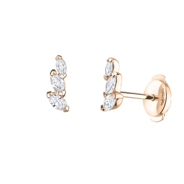 Boucles d'oreilles Suzon en or rose et diamants taille navette