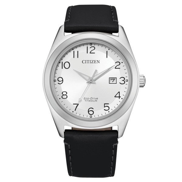 Citizen Super Titanium Eco-Drive watch white dial black leather strap 41,5 mm AW1640-16A