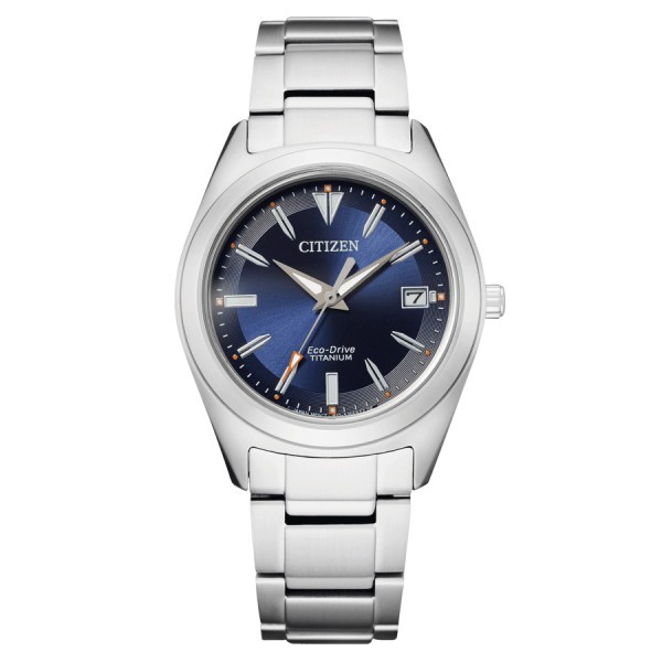 Citizen Super Titanium Ladies Eco-Drive watch blue dial titanium bracelet 34 mm FE6150-85L