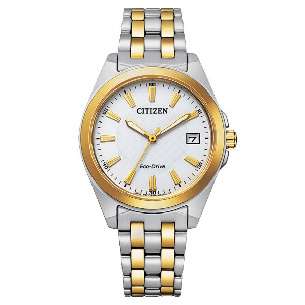 Montre Citizen Sapphire Ladies Eco-Drive cadran blanc bracelet acier bicolore 33,5 mm EO1214-82A