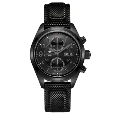 Montre Hamilton Khaki Field cadran noir bracelet caoutchouc noir 42 mm - SOLDAT PL