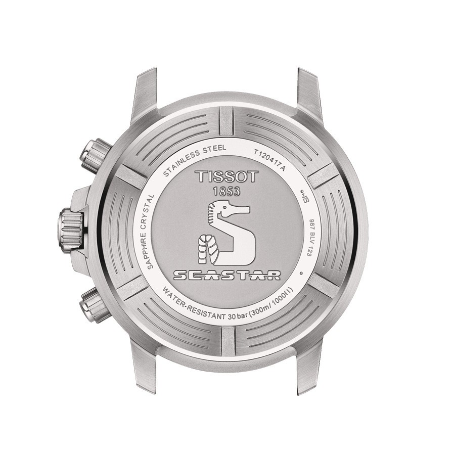 Montre Tissot Seastar 1000 quartz Chronograph cadran bleu bracelet acier 45,5 mm