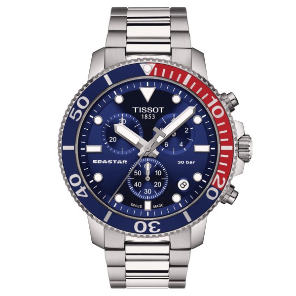 Montre Tissot Seastar 1000 quartz Chronograph cadran bleu bracelet acier 45,5 mm T120.417.11.041.03
