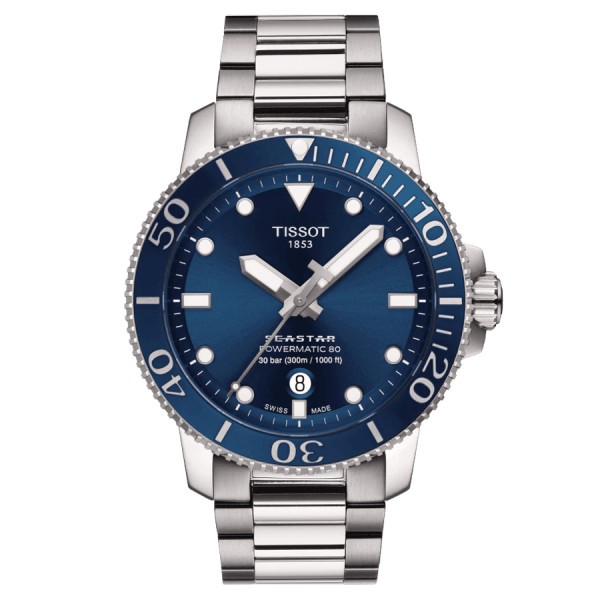 Montre Tissot Seastar 1000 Powermatic 80 cadran bleu bracelet acier 43 mm T120.407.11.041.03