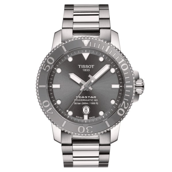 Montre Tissot Seastar 1000 Powermatic 80 cadran gris bracelet acier 43 mm T120.407.11.081.01