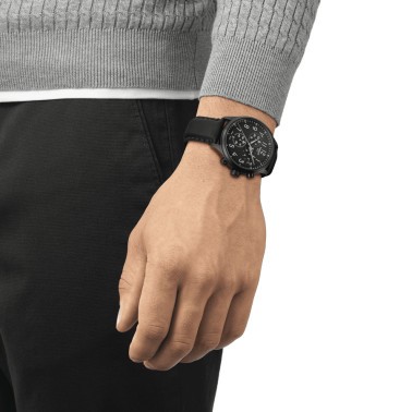 Montre Tissot Chrono XL Vintage quartz cadran noir bracelet cuir noir 45 mm