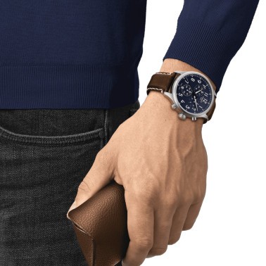 Montre Tissot Chrono XL Vintage quartz cadran bleu bracelet cuir marron 45 mm