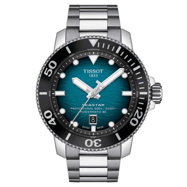 Montre Tissot Seastar 2000 Professional Powermatic 80 cadran bleu clair bracelet acier 46 mm T120.607.11.041.00