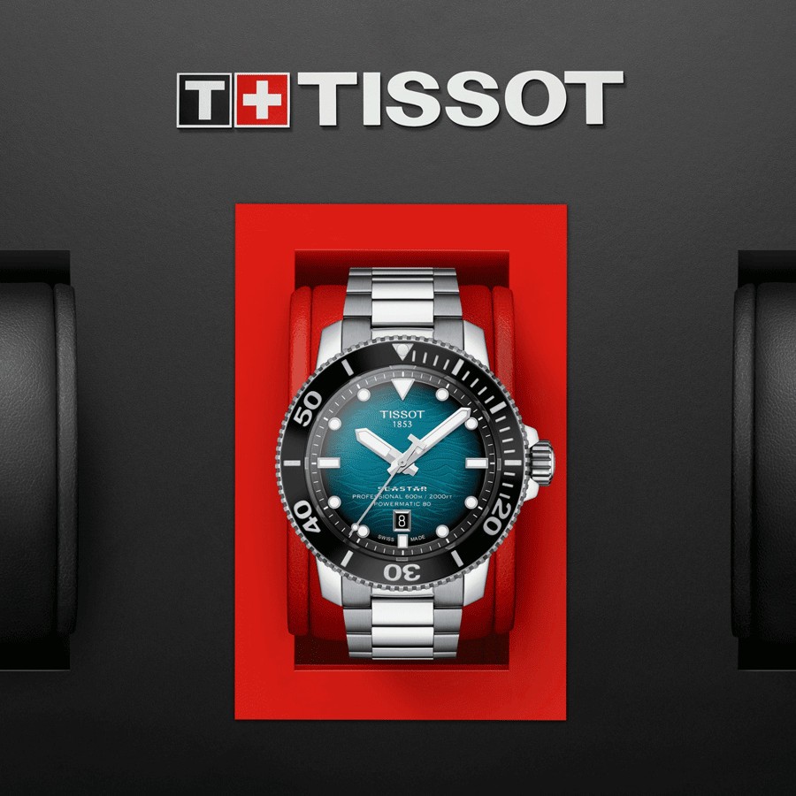Montre Tissot Seastar 2000 Professional Powermatic 80 cadran bleu clair bracelet acier 46 mm T120.607.11.041.00