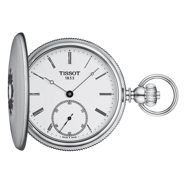 Montre Tissot Savonnette mécanique cadran blanc chaîne acier 48,5 mm T867.405.19.013.00