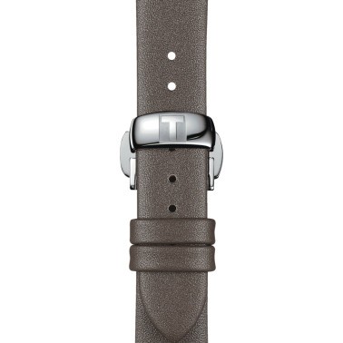 Montre Tissot Glendora quartz lunette or jaune cadran gris bracelet cuir gris 33 mm T929.210.46.066.00