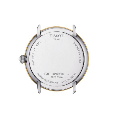 Montre Tissot Glendora quartz lunette or jaune cadran gris bracelet cuir gris 33 mm T929.210.46.066.00