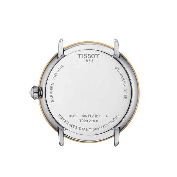 Montre Tissot Glendora quartz lunette or jaune cadran gris bracelet cuir gris 33 mm T929.210.46.066.00