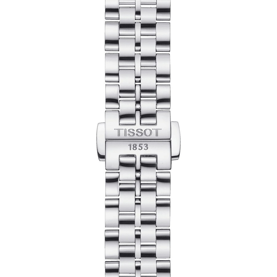 Montre Tissot Glendora quartz lunette or jaune cadran couleur nacre blanche bracelet acier 33 mm T929.210.41.116.01