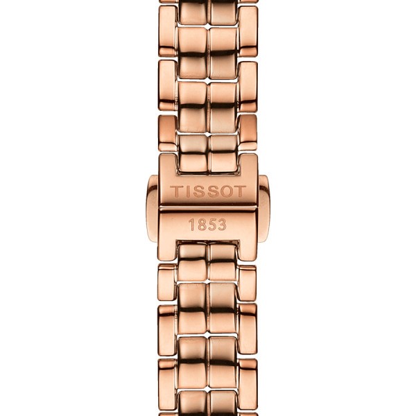 Montre Tissot Flamingo quartz cadran couleur nacre blanche bracelet acier PVD Or rose 30 mm