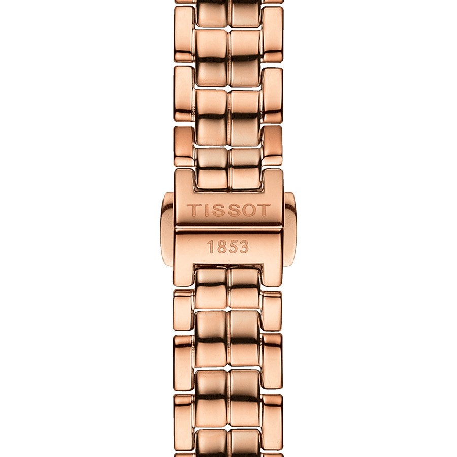 Montre Tissot Flamingo quartz cadran couleur nacre blanche bracelet acier PVD Or rose 30 mm