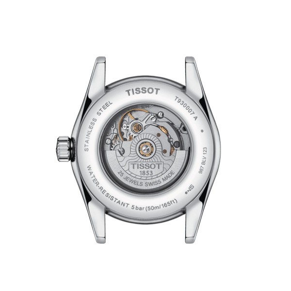 Montre Tissot T-My Lady Or Jaune automatique cadran bleu bracelet cuir bleu 29 mm T930.007.46.046.00