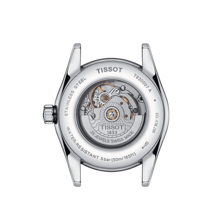 Montre Tissot T-My Lady Or Jaune automatique cadran bleu bracelet cuir bleu 29 mm T930.007.46.046.00