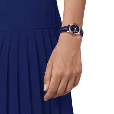 Montre Tissot T-My Lady Or Jaune automatique cadran bleu bracelet cuir bleu 29 mm T930.007.46.046.00