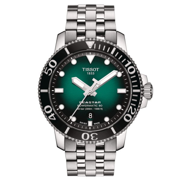 Montre Tissot T-Sport Seastar 1000 Powermatic 80 cadran vert bracelet acier 43 mm T120.407.11.091.01