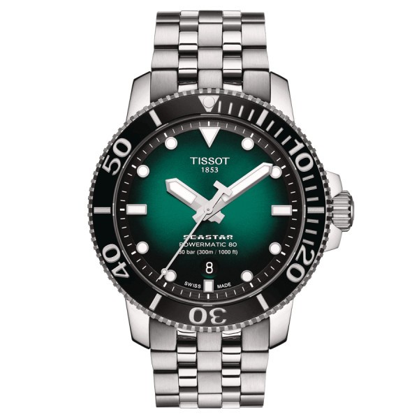 Tissot T-Sport Seastar 1000 watch Powermatic 80 green dial steel bracelet 43 mm