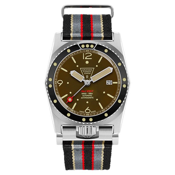 Montre ZRC 1964 Spirit automatique cadran marron bracelet nato gris noir 41,5 mm