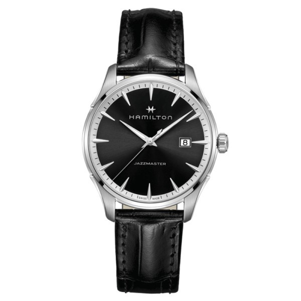 Montre Hamilton Jazzmaster cadran noir bracelet cuir noir 40 mm - SOLDAT PL