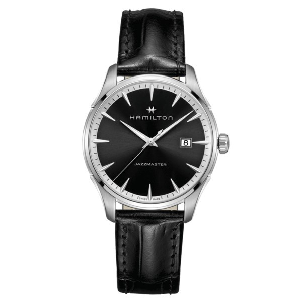 Montre Hamilton Jazzmaster cadran noir bracelet cuir noir 40 mm - SOLDAT PL