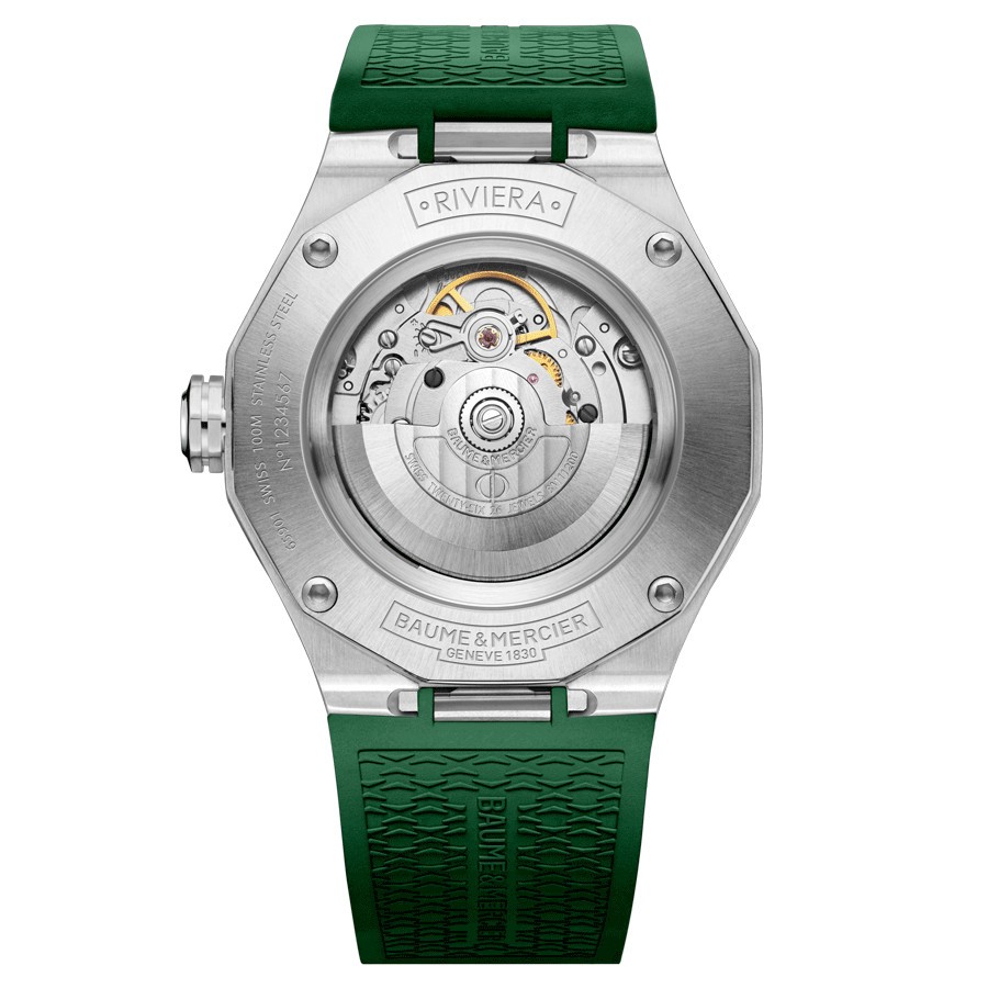 Watch Baume et Mercier Riviera automatic green dial green rubber strap 42 mm