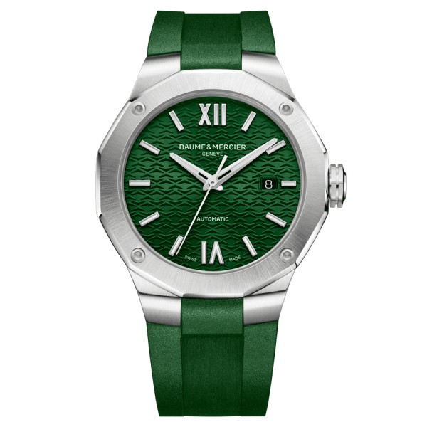 Montre Baume et Mercier Riviera automatique cadran vert bracelet caoutchouc vert 42 mm