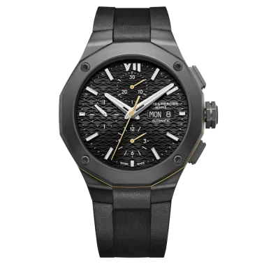 Montre Baume et Mercier Riviera ADLC noir Chronographe automatique cadran noir bracelet caoutchouc noir 43 mm