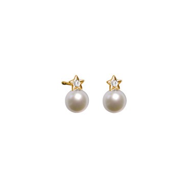 Boucles d'oreilles Claverin My Pearly Star en or jaune, diamants et perles blanches BOJBM001