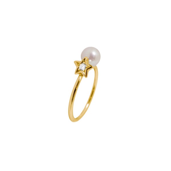 Bague Claverin Diamond Star en or jaune, diamant et perle blanche BPSJB002