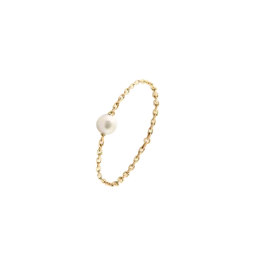 Bague Claverin Chained Pearl en or jaune et perle blanche