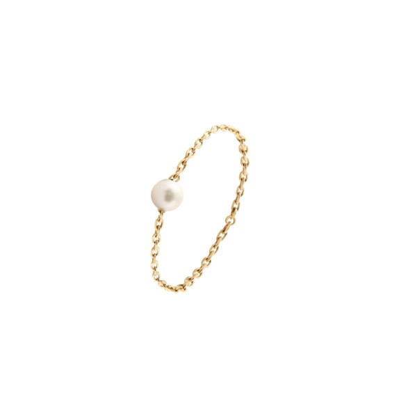 Bague Claverin Chained Pearl en or jaune et perle blanche
