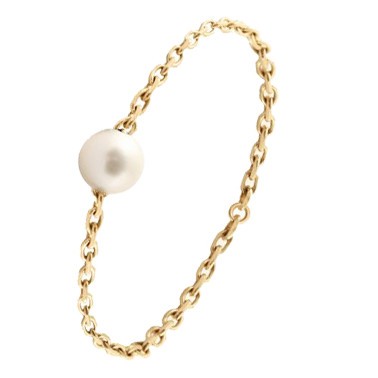 Bague Claverin Chained Pearl en or jaune et perle blanche