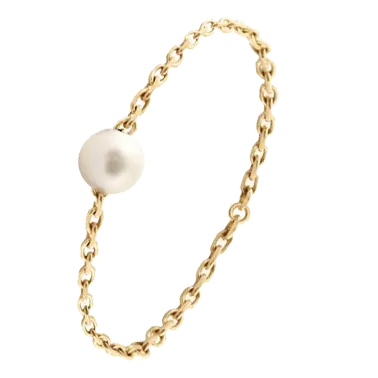 Bague Claverin Chained Pearl en or jaune et perle blanche