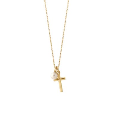 Collier Claverin Cross Charm en or jaune et perle blanche PPJCROSS001